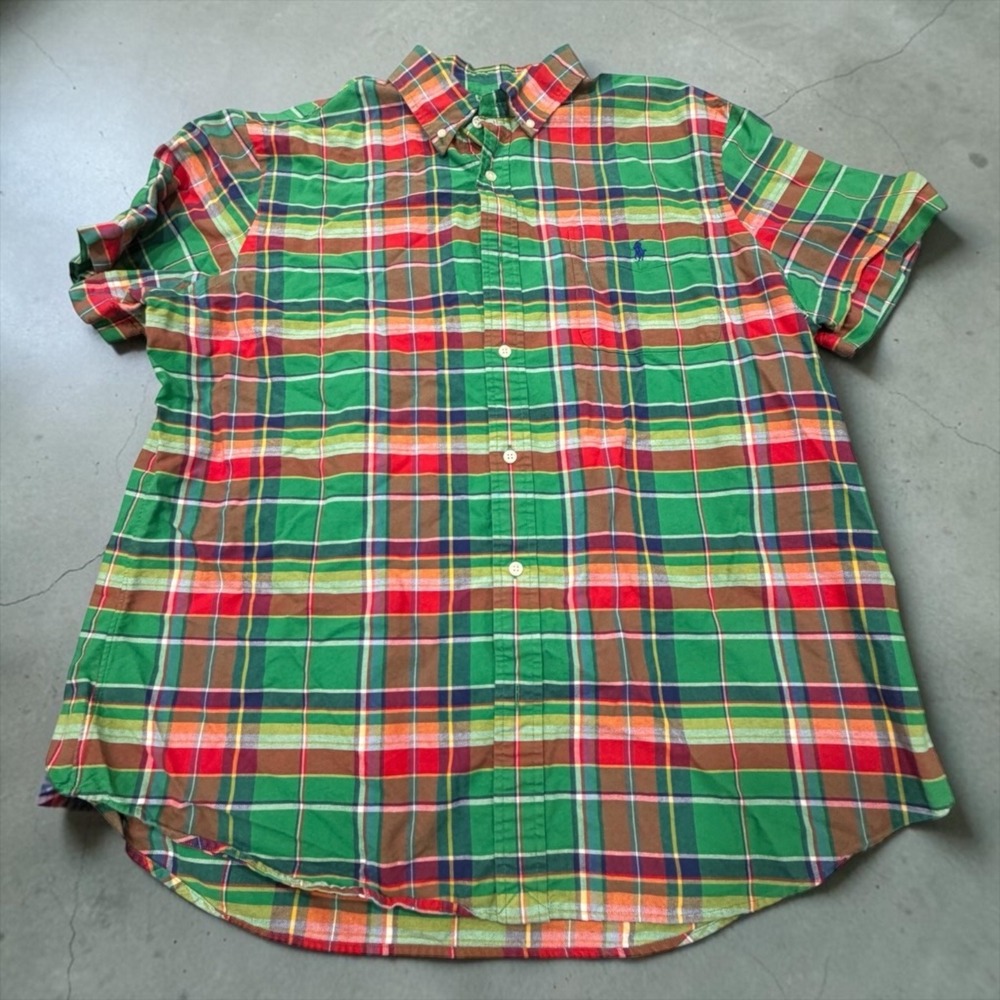 Polo Ralph Lauren Button Down Mens XL Green Multi Plaid Short Sleeve Classic Fit